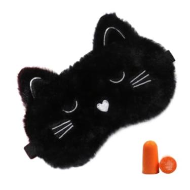 Imagem de Máscara Tapa Olho Fofa Pelucia de Gatinho 3D Cat Pattern Unisex Para Adultos e Crianças - PELUCAT(1,PRETA + PROTETOR AURICULAR)