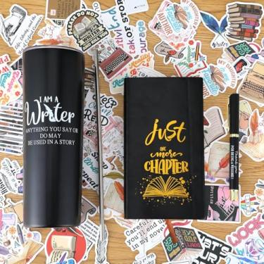 Imagem de Roshtia 103 peças de presentes engraçados de escritor para homens, I'm a Writer for Writers, presentes de autor, inclui caderno, copo, caneta, 100 adesivos para escritores homens presentes de Natal