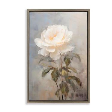 Imagem de Stupell Industries White Rose Close Up Brown Framed Floater Canvas Wall Art, design by Creative Studio, 25 x 17