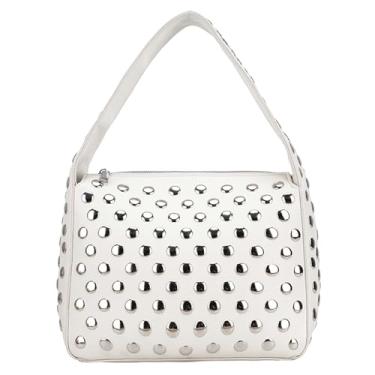 Imagem de JQAliMOVV Bolsa de ombro feminina Y2K preta bolsa punk outono bolsa de couro bolsa de mão, Branco, Small