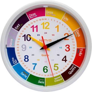 Imagem de Relógio De Parede Educativo Infantil Colorido Didático Aprendizado Das Horas 23cm