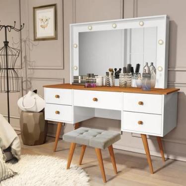 Imagem de Penteadeira com Banqueta Camarim Leds e Espelho Incluso Anaí - Anyben,