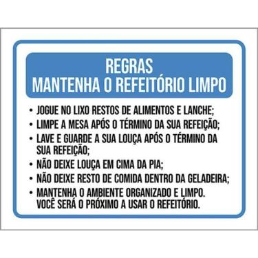 Imagem de Kit 3 Placas Regras Mantenha Refeitório Limpo Lixo Limpe