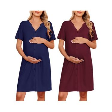 Imagem de Camisola de amamentação para maternidade Ekouaer, pacote com 2 unidade