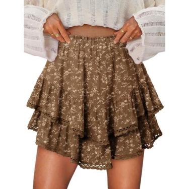 Imagem de Shorts Onlypuff Flowy Ruffle Skorts para mulheres Coffee Flower L