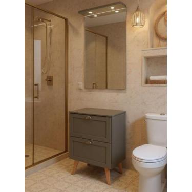 Imagem de Gabinete para Banheiro com Tampo e Espelho com Led 60cm Retro Mdf Verd