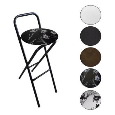 Imagem de Banqueta Baixa Aço Estofado Kit 2 Banqueta Dobrável - Moveraço, Preto 