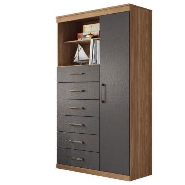 Imagem de Cômoda Alta 1 Porta 6 Gavetas Marbella Jatobá Grafite - SANTOS ANDIRÁ