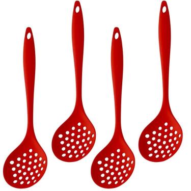 Imagem de Escumadeira De Silicone Vermelha Grande Kit 04 Un