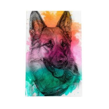 Imagem de Quadro Pastor Alemão Cachorro Tinta Aquarela Canvas 60X40Cm - Plimshop