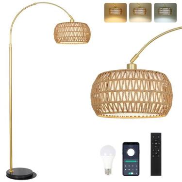 Imagem de Luminária de chão ajustável em arco dourado eyassi com controle remoto