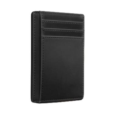 Imagem de Carteira masculina com bloqueio de RFID, porta-cartão de crédito para homens e mulheres, couro fino, minimalista, porta-cartões RFID, bolso Ridge, carteira de viagem, Preto, Minimalista