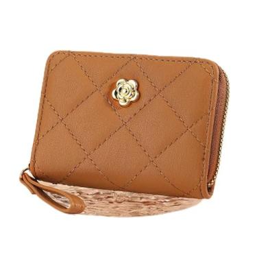 Imagem de Carteira de cartão de crédito, porta-cartões de visita com zíper para mulheres, carteira moderna, tamanho compacto, Marrom claro, Marrom claro