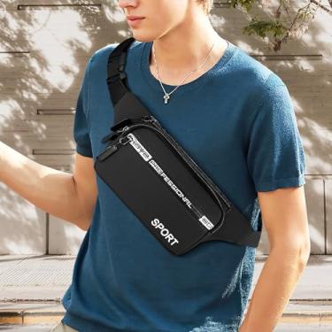 Imagem de Pochete masculina com 4 bolsos com zíper, bolsa de cintura à prova d'água com alça ajustável, carteiras de mãos livres, mochila de cintura para trabalho, esportes, viagens, corrida, caminhada, para