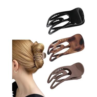 Imagem de 3 peças de grampos de cabelo antiderrapantes de bico de pato para mulheres - 3 estilos de presilhas de jacaré planas, acessórios de cabelo de fixação forte em preto fosco café brilhante âmbar neblina