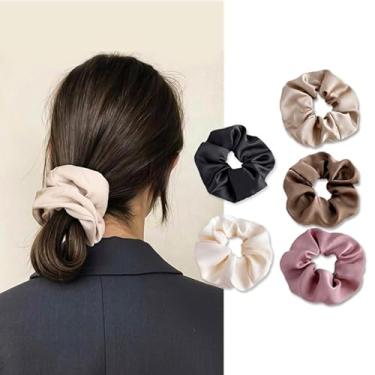 Imagem de Pacote com 5 elásticos de seda para meninas e mulheres, lindos acessórios de cabelo, cordas macias, suporte de rabo de cavalo