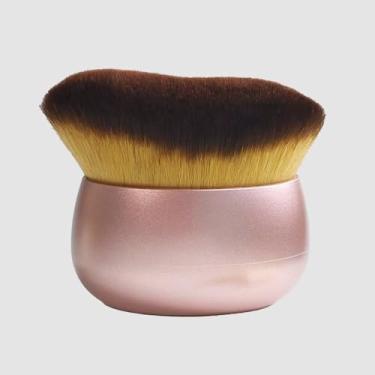 Imagem de Escova Kabuki larga de 80 mm para mistura suave de bronzeamento e bronzer, cabeça oval ouro rosa aplica cremes uniformemente no rosto e no corpo, funciona molhado ou seco