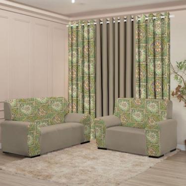 Imagem de Kit Sala Floratta Cortina 3 Metros Kit Capa Sofá 3 E 2 Lugares Coladin