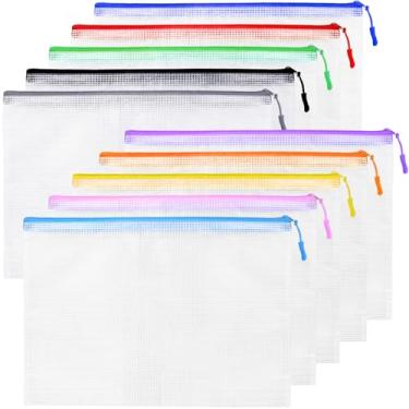 Imagem de Bolsa de malha com zíper, 10 cores, tamanho A4, bolsas para organizador de arquivos de documentos transparentes à prova d'água para escola, material de escritório, brinquedos, quebra-cabeças