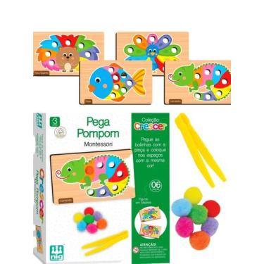 Imagem de Jogo Didático Pega Pompom Montessori em Madeira -Nig - Nig Brinquedos