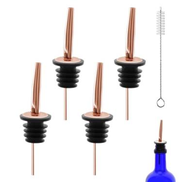 Imagem de 4 bicos de despejo para garrafas de bebidas alcoólicas, despejadores clássicos de aço inoxidável com bico cônico, derramadores de fluxo livre, borda de garrafa clássica de 3/10.2 cm (4, ouro rosa)