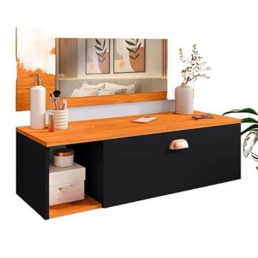 Imagem de Penteadeira Camarim Suspensa Com Espelho Gaveta Com Divisória E Nichos Make(Preto/cinamo)