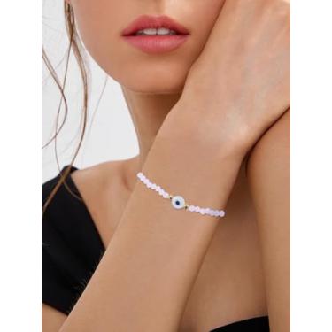 Imagem de 1 peça de pulseiras de olho turco Lampwork, pulseiras de pingente de borboleta para mulheres, diâmetro interno: 5,4 cm (2-1/8 pol.), Medium, Vidro, Sem Pedra Preciosa