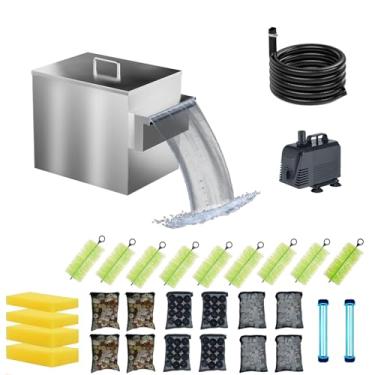 Imagem de Carefree Fish Caixa de filtro Koi Pond, aço inoxidável, jardim, água, cachoeira, filtragem, equipamento de cavalo, sistema de filtro de piscina com bomba de água (patente nº: US D1067273S)