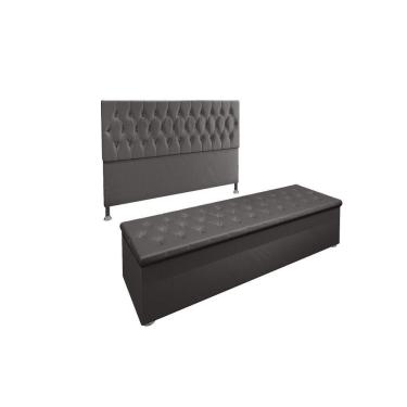 Imagem de Kit Cabeceira Calçadeira Baú Queen 1,60cm Madrid Suede Cinza