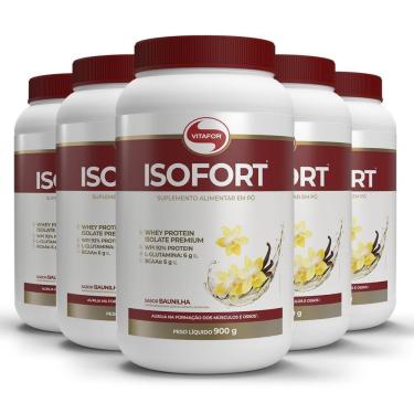 Imagem de Kit 5 Whey Protein Isofort Vitafor 900g Baunilha