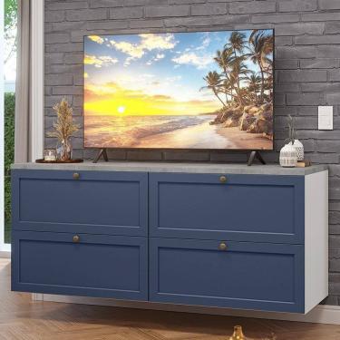 Imagem de Rack Para Até 70 Polegadas 160cm 4 Gavetas Vik Madesa 04 Branco-azul