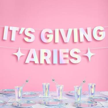 Imagem de xo, Fetti Faixa It's Giving Aries - folha iridescente | 1,8 m | Signo de aniversário do zodíaco, fundo de festa de despedida de solteira de horóscopo, decorações de aniversário de astrologia