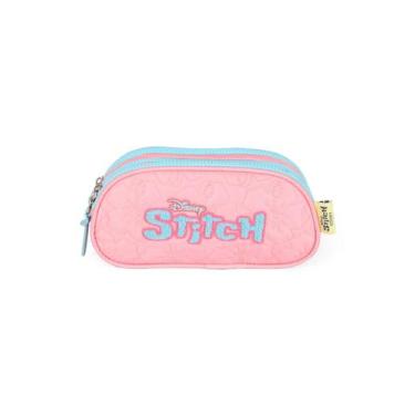 Imagem de Estojo Triplo Stitch Rosa E Roxo Logo Em Alto Relevo Escolar - Luxcel,