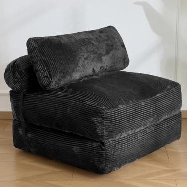 Imagem de SHOUREN Sofá-cama dobrável, cama de cadeira conversível com travesseiro, colchão de futon dobrável com suporte para as costas, espreguiçadeira portátil de chão preguiçoso, preto, solteiro, [lavar à