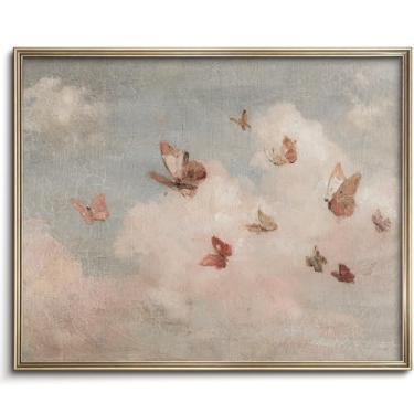 Imagem de Arte de parede vintage excêntrica borboleta vintage arte de parede de berçário cottagecore decoração de quarto de meninas casa de campo paisagem paisagem arte a óleo estilo campo campo retrô decoração
