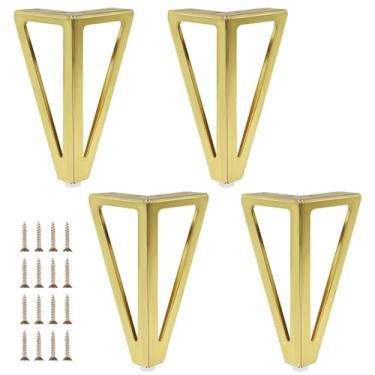 Imagem de Conjunto de 4 pernas de móveis dourados resistentes, pés de sofá de metal com almofadas inferiores antiderrapantes para mesas, sofás e armários