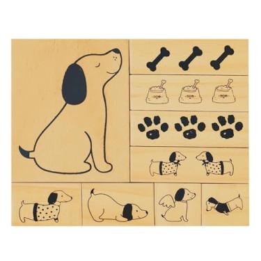 Imagem de Conjunto de 9 peças de carimbos de madeira fofos com tema de cachorrinho – adoráveis carimbos de cachorro com estampas de patas, ossos, ração para cães e poses divertidas – Perfeito para álbuns