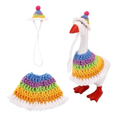 Imagem de Sinbana Roupa de ganso de mesa arco-íris, roupas de ganso fofas de pelúcia incluindo chapéu colorido e roupas para decoração de estátuas de gansos de mesa de 17,78 cm