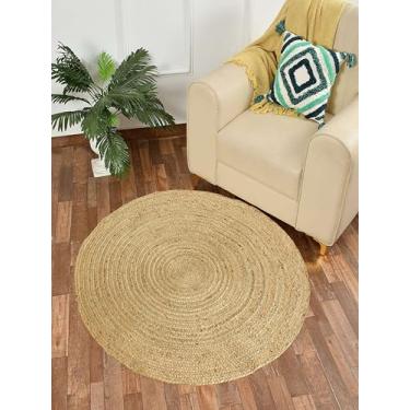 Imagem de VEVARA HOMES Tapete de juta redondo feito à mão, 1,5 m, tapete reversível natural para quarto, sala de estar, sala de jantar, escritório, cozinha e entrada