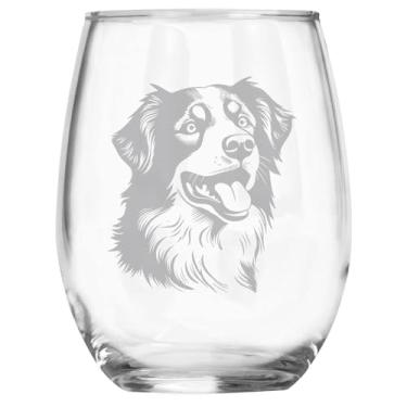 Imagem de Taça de vinho sem haste com tema de raça de pastor australiano, presente exclusivo para mamãe/pai australiano, presentes para amantes de cães para ela/ele