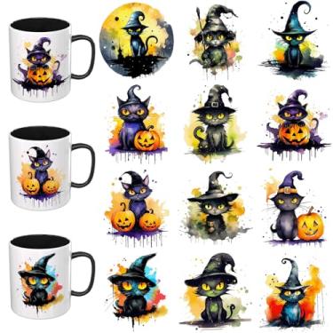 Imagem de Elewins Adesivos UV DTF - 12 folhas de gato Clipart UV DTF Cup Wrap para canecas de vidro café, decalques DIY para copos, esfregar à prova d'água em transferências para artesanato
