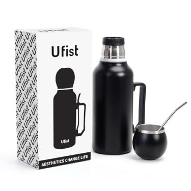 Imagem de Garrafa térmica Yerba Mate com isolamento a vácuo - Parede dupla de aço inoxidável 1,247 g I Frasco térmico de 1300 ml para acampamento - Um kit Mate que inclui Bombilla e tampa (copo de casal) (preto