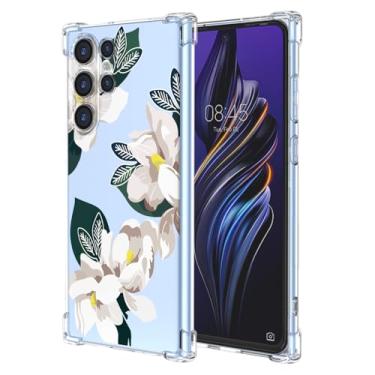 Imagem de WEIOUHR Capa para Galaxy S23Ultra Samsung S23Ultra Transparente Macio TPU Branco Design de Flor Branca, à Prova de Choque Resistente a Riscos, Capa Protetora Leve, para Samsung Galaxy S23 Ultra