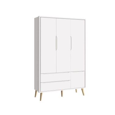 Imagem de Guarda-roupa Retrô 3 Portas Théo New Branco Fosco Com Natural - Reller