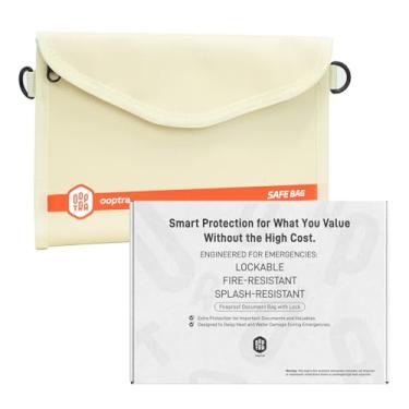 Imagem de OOPTRA Bolsa para documentos à prova de fogo (bege) – zíper impermeável – leve e portátil – para casa, escritório e viagens – comporta arquivos, dinheiro, passaporte, objetos de valor – resistente a