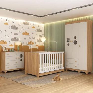 Imagem de Quarto de Bebê Completo com Berço Americano 3 em 1 Suspiro Multimóveis Mp4624 Madeirado/off White