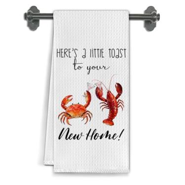 Imagem de Elefeltclave Toalhas de cozinha de inauguração de casa costeira, presentes de aquecimento de casa, novas toalhas de chá para casa, caranguejo de praia, lagosta, martini, coquetel, saúde, toalha de mão