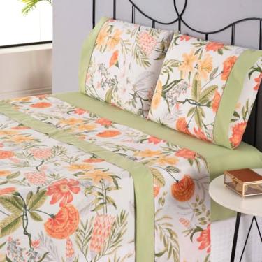 Imagem de Encantare Jogo de Lençol Premium, 4 Peças, Percal 180 Fios, Ponto Palito, para cama Casal Padrão, Queen e King, (Verde, Queen)