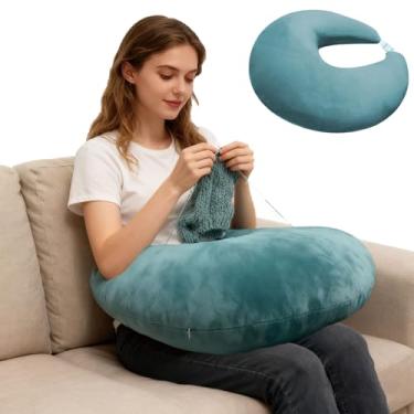 Imagem de Foreard Travesseiro de crochê para suporte de volta, para jogos na cama ou sofá, trabalho, leitura, travesseiro multiuso de apoio de braço em forma de U para laptop (verde)