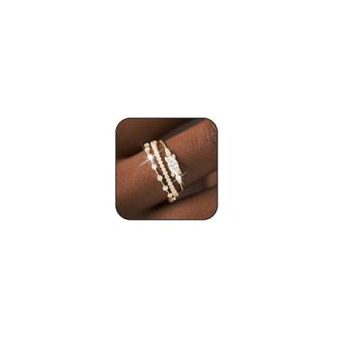 Imagem de Long tiantian 3 anéis de ouro delicados, anéis de dedo índice para mulheres, não manchados, empilháveis, conjunto de alianças de casamento de compromisso, anéis de noivado tamanho 5 6 7 8 9 10, Metal,